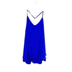Paper Crane Womens Blue Layered Tank Beaded Back V-Neck Spaghetti Straps Sz S